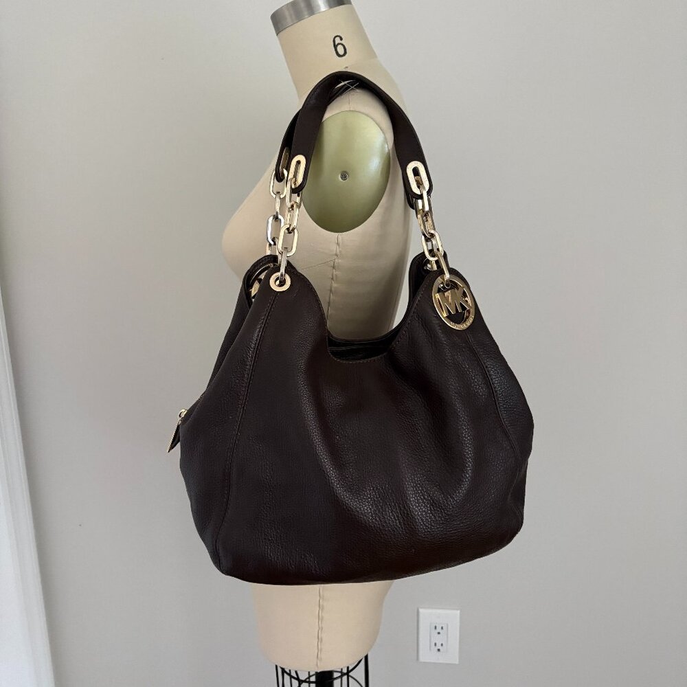 MICHAEL Michael Kors Fulton Brown Leather 3 Compartments Shoulder Bag Boho Chic